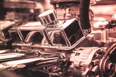 vintage klasik retro otomobil detaylı motoru par motoru kapatın