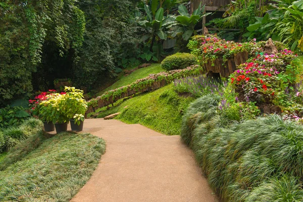 Caminho com grama verde no jardim no parque público — Fotografia de Stock