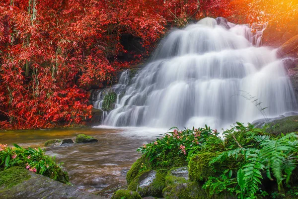 Schöner wasserfall im regenwald bei phu tub berk mountain phet — Stockfoto