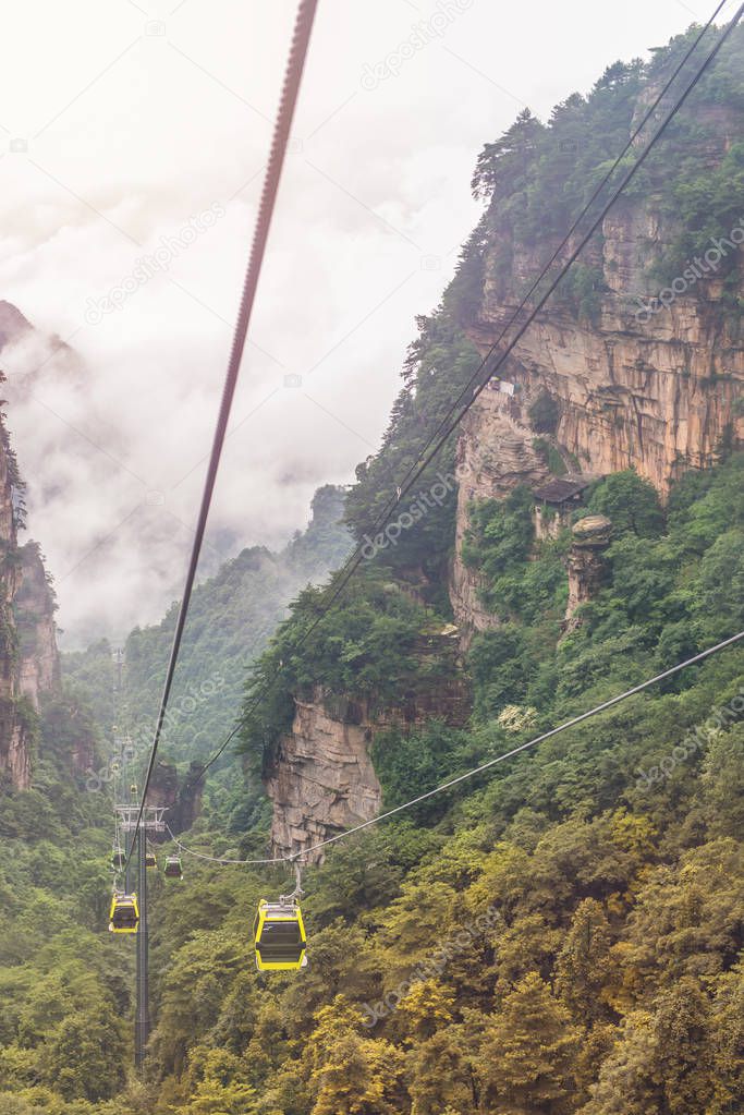 cable car with winding and curves road in  Tianmen mountain zhan