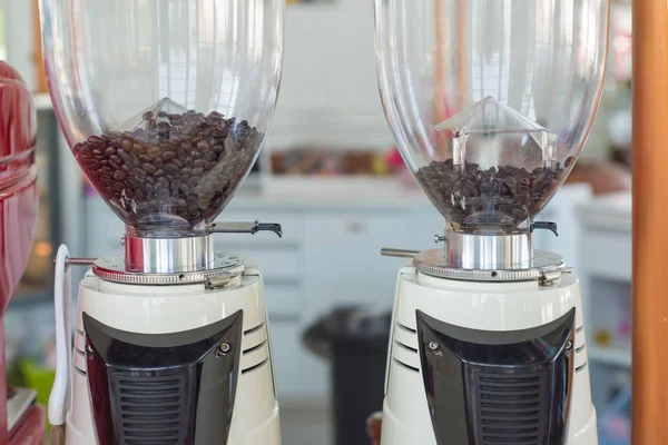 Coffee grinder preparing to grind coffee in cafe