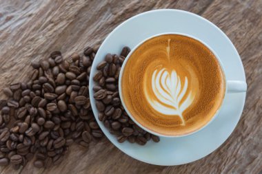 fasulye kahve latte sanat veya kapuçino ahşap tablo