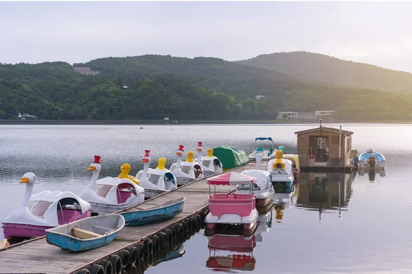 Anatra Pedalò al lago Kawaguchiko Monte Fuji è un popolare rec — Foto Stock