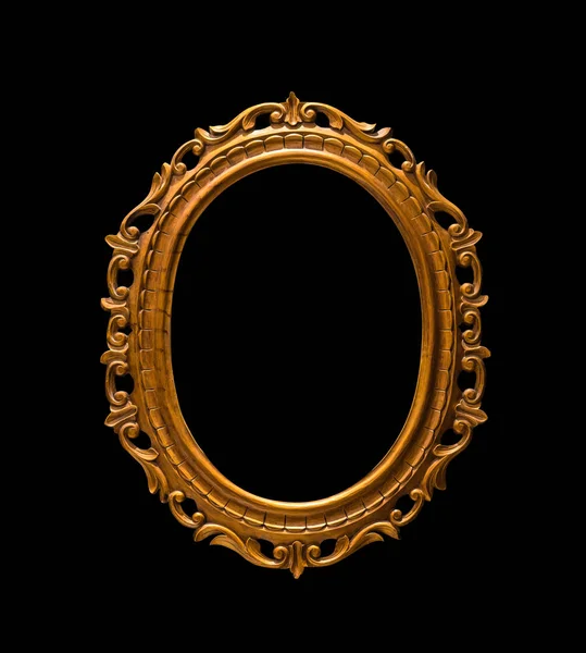 Gold oval frame Elegant vintage interesting design Isolated on b
