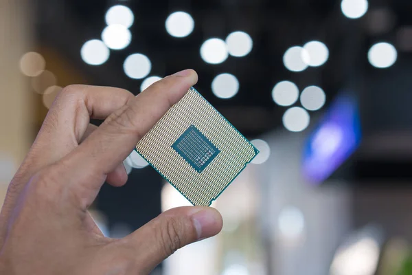 Hand holding cpu chip. Artificial intelligence and technology co — Stock Photo, Image