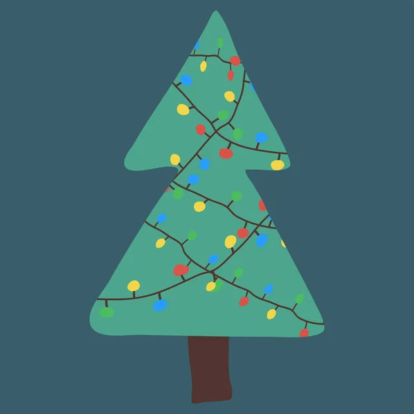 Arbre de Noël plat avec garand coloré . — Image vectorielle