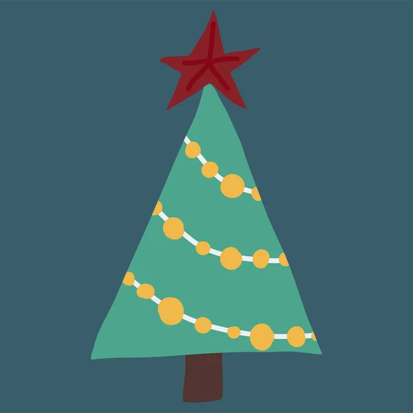 Arbre de Noël plat avec garand jaune et étoile rouge . — Image vectorielle