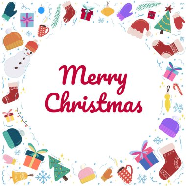 Geleneksel nesnelerle Mutlu Noeller ve yeni yıl kartı çerçevesi