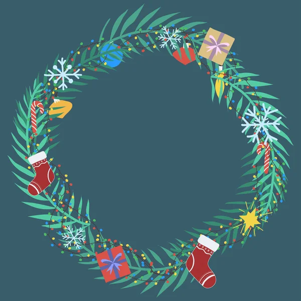 Plantilla de círculo de fiesta de celebración con espacio de copia. Tarjeta de corona de Navidad — Vector de stock