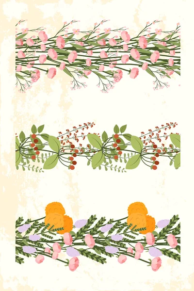 Květinové bezešvé okraje pro textil, pásku, papír, tkaniny design. — Stockový vektor