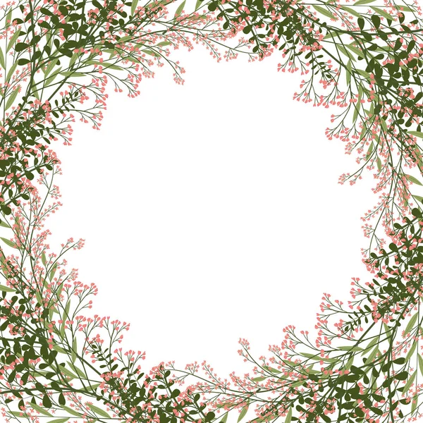 Vintage uitnodiging met roze kersenbloesem en groen blad frame. — Stockvector