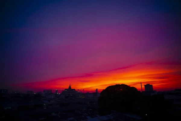 City Skyline Silhouette Sunset Med Parlamentsbyggnad Och Stadsbild Bangkok Thailand — Stockfoto