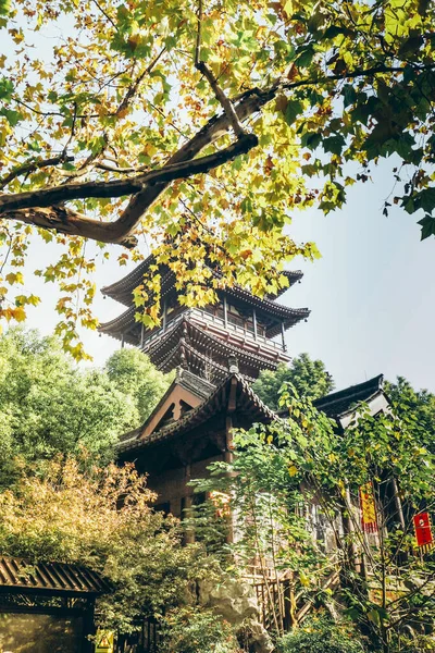 大阪传统庙宇建筑与日本秋叶中国秋叶 — 图库照片
