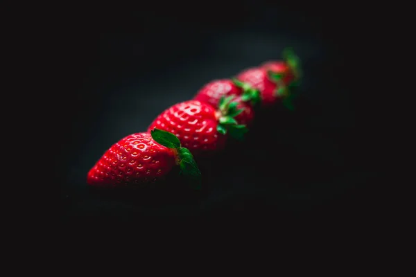 Large Strawberries Black Background — Stock Photo, Image