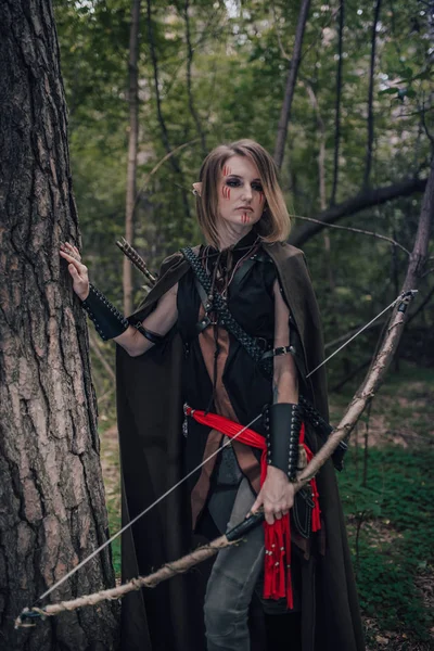 Elfe Archer Dans Forêt — Photo