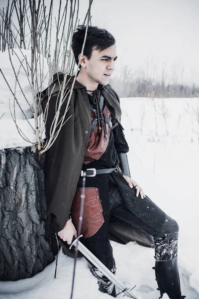 Cavaleiro Inverno Com Uma Espada — Fotografia de Stock