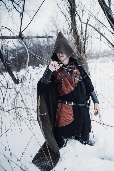 Winterritter Mit Schwert — Stockfoto