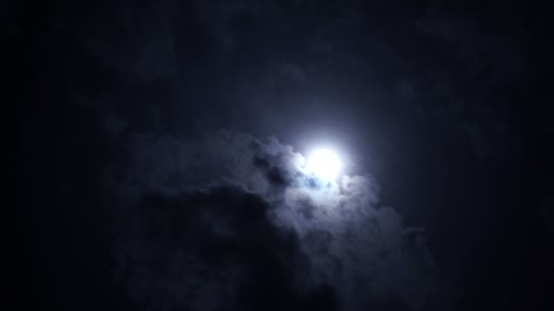 Luna llena por la noche con nubes brillantes y oscuras. Espeluznante, concepto de horror — Vídeos de Stock