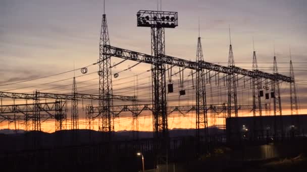 Silueta Power Transmission Tower And High Voltage Power during Twilight Time
