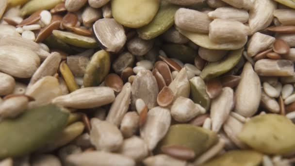Girassol cru sem casca seends e sementes de abóbora, macro shot — Vídeo de Stock