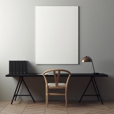 alay poster ve Ofis Masası, 3d çizim