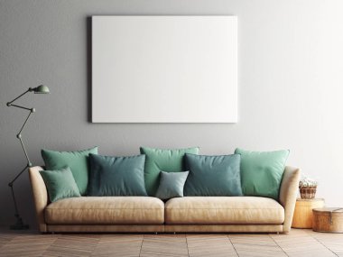 poster vintage yenilikçi çatı iç arka plan, 3d render ile alay
