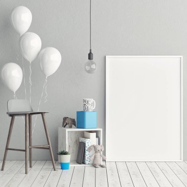 Çocuk Odası, boş poster, 3d çizim köşesinde