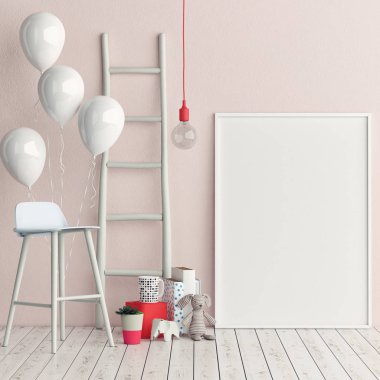 Çocuk Odası, boş poster, 3d çizim köşesinde