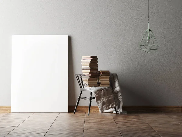 Poster-Attrappe in minimalistischer Innenarchitektur, 3D-Illustration — Stockfoto