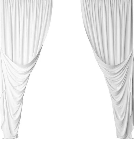 Fehér függöny egy fehér háttér, 3D-s illusztráció — Stock Fotó