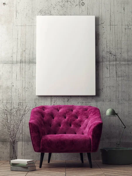 Poster, hipster oturma odası, 3B oluşturmayı kapatmak