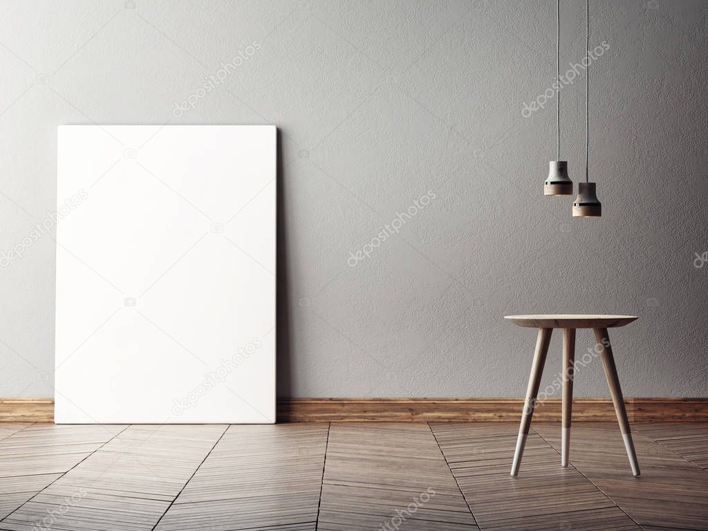 Mock up poster in minimalism interior design, 3d illustraton