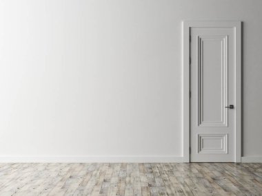 Beyaz duvar, 3d resimde beyaz kapı