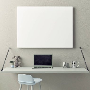 Çalışma odası,, boş poster, 3d çizim çocuklar