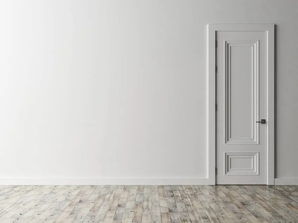 Białe drzwi na białej ścianie, ilustracja 3d — Zdjęcie stockowe