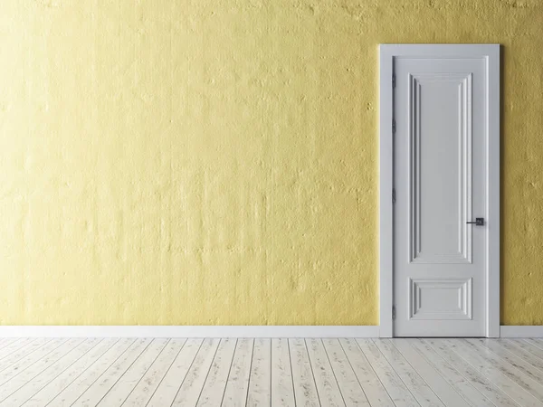 White door on yellow rustic wall, 3d illustration — Stock Photo, Image