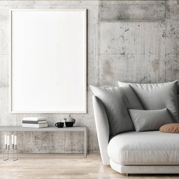 Hipster oturma odasında, 3d çizim çerçeveli poster