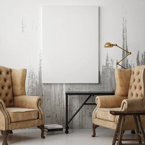 Hipster oturma odasında beyaz poster