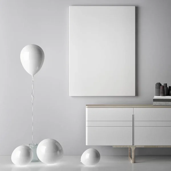 Fehér poszter léggömbök — Stock Fotó