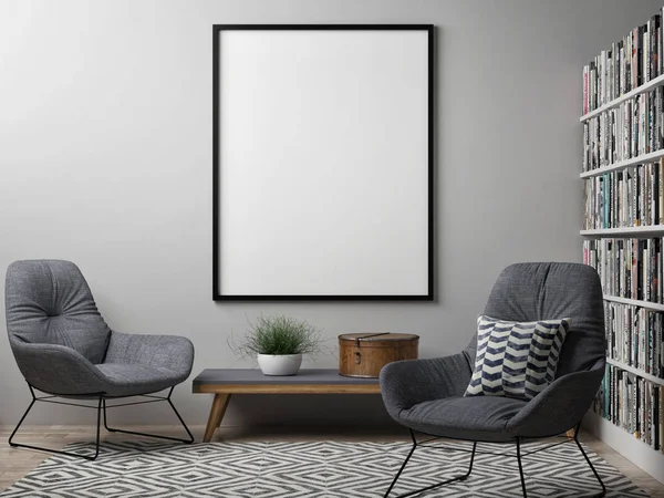 Cartel en blanco, Interior de diseño escandinavo — Foto de Stock