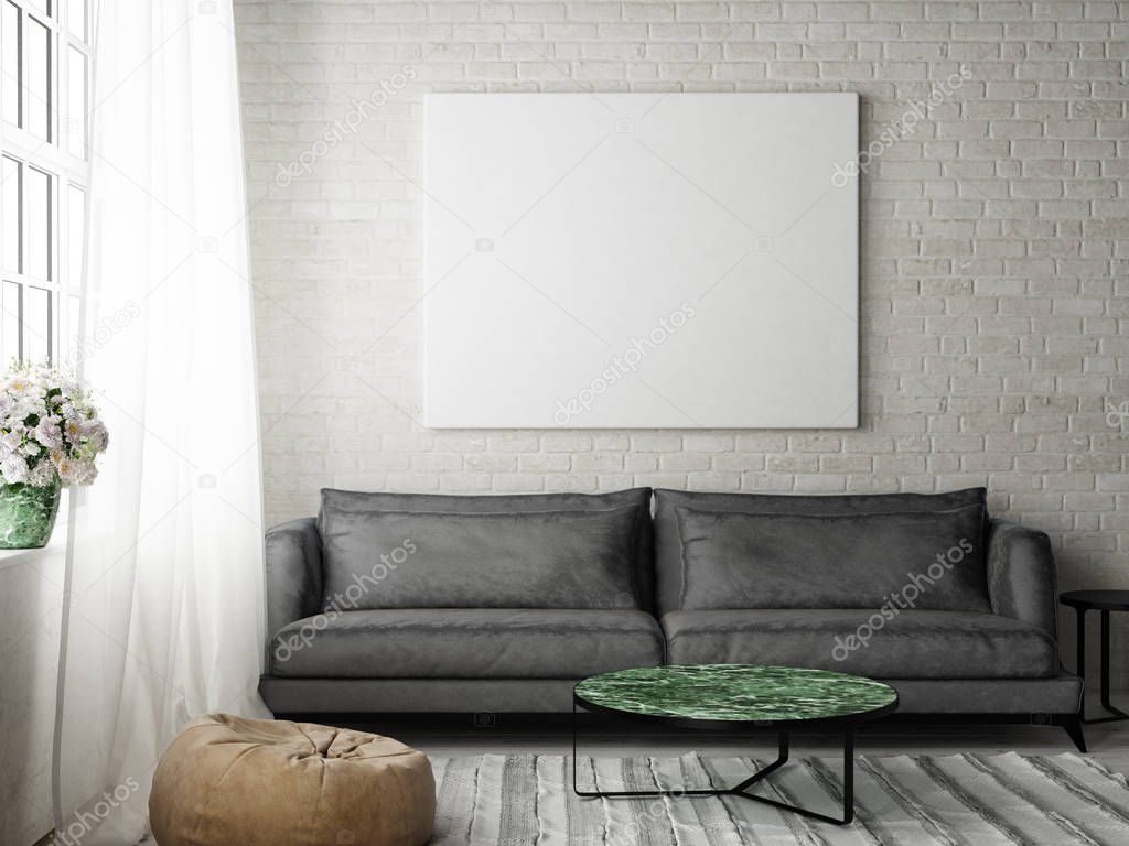Hipster living room with mock up poser
