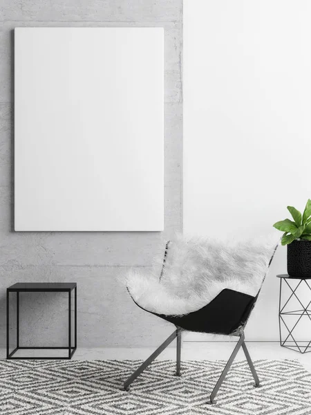 Poster over betonnen wand, hipster woonkamer achtergrond — Stockfoto