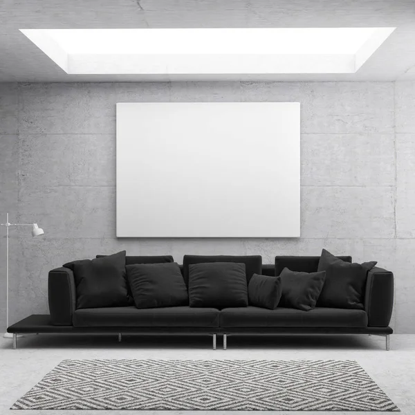 Bílý plakát skandinávské obývací pokoj pozadí — Stock fotografie