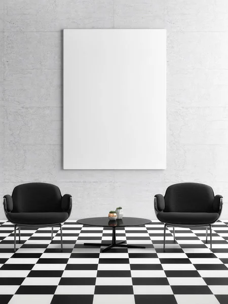 Mock up poster, black chairs in hipster room — Stock Photo, Image