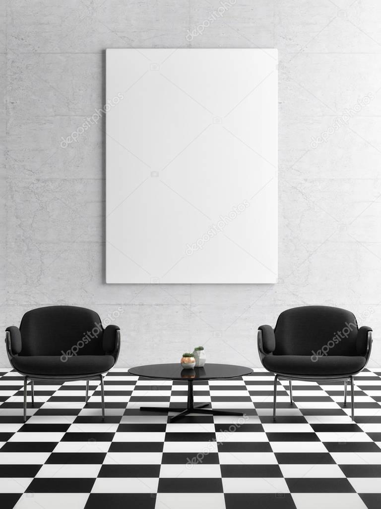 Mock up poster, black chairs in hipster room