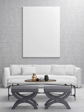 Hipster oturma odasında beyaz poster