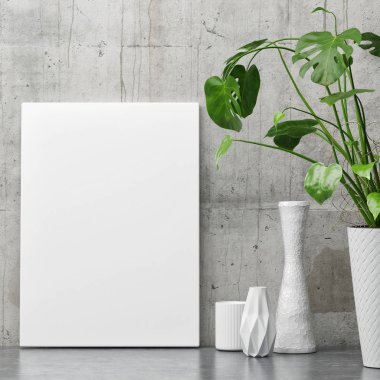 Beton duvar, bitki bir minimalizm dekor beyaz poster, 