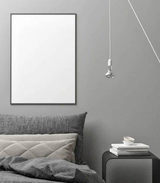 Interieurconcept slaapkamer, witte poster achtergrond — Stockfoto