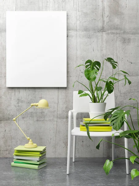 Skrivbord med gröna böcker, mock upp affisch — Stockfoto