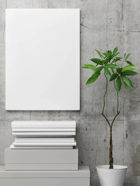 Білий плакат, книги концептуального дизайну, рослина — стокове фото